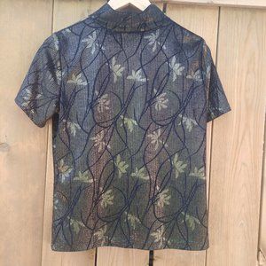 Vintage Black and Gold Mockneck Floral Top Size S